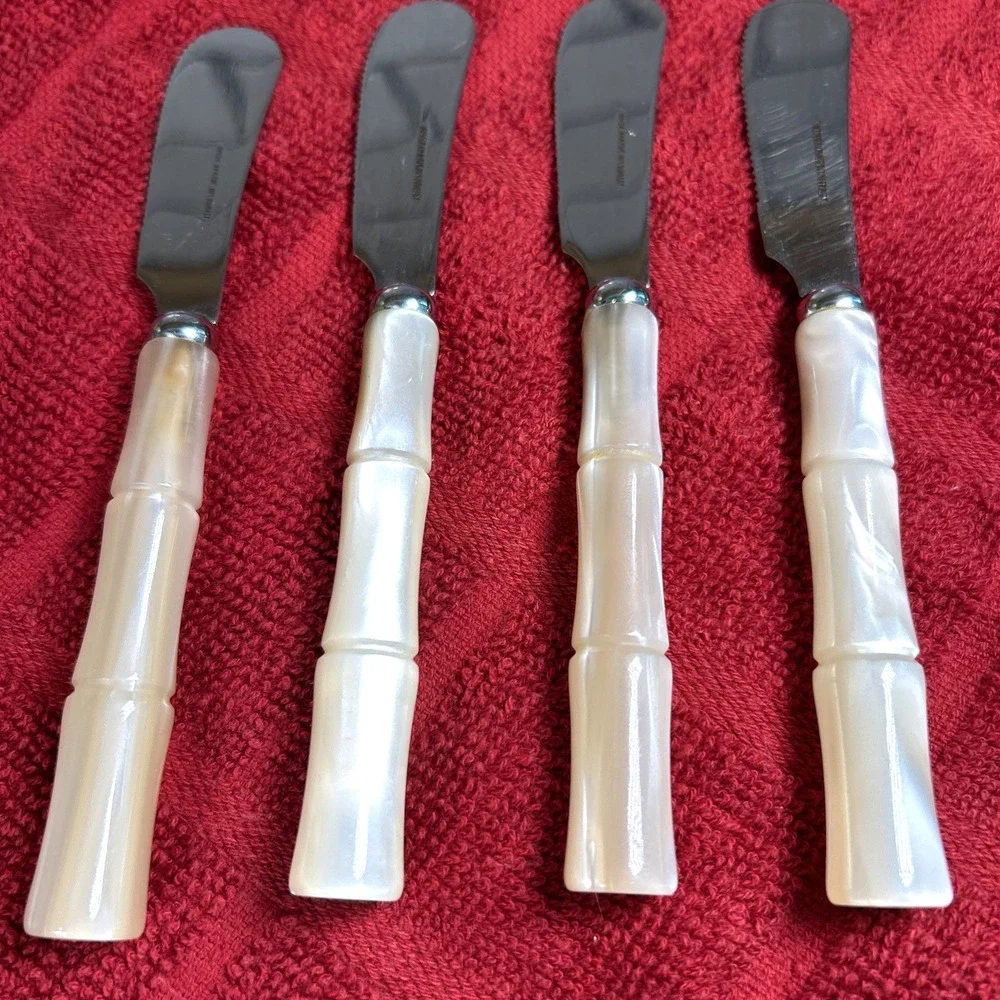 Vtg Spreaders Bamboo Mother of Pearl Stainless Steel Made In Italy Lot of 4